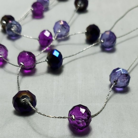 Amethyst color crystal multi layer graduated necklace with silver chain - Picture 6 of 7